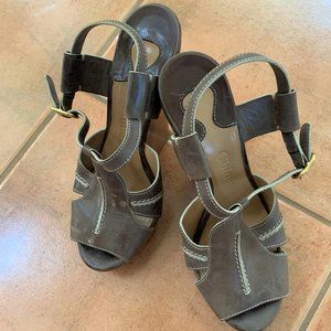 Chloe Brown Wedge Sandals Women’s Size 37 7 6.5